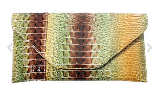 Green and Yellow Crocodile Clutch/Shoulder Bag