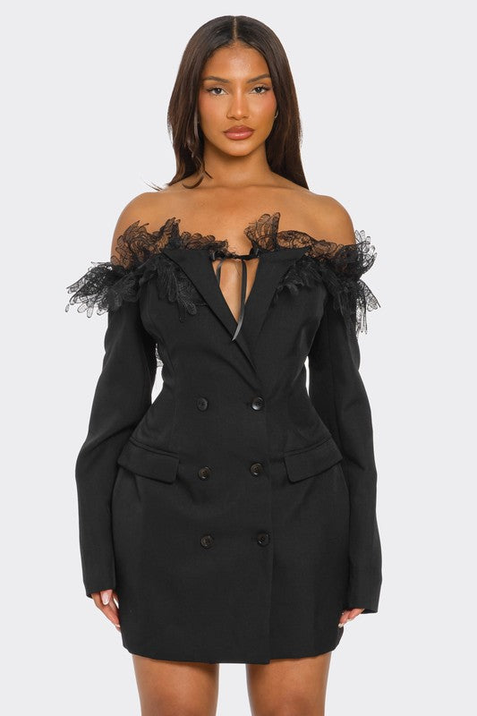 blazer dress off shoulder ASOS Design Off-Shoulder Blazer Dress in camel-Neutral