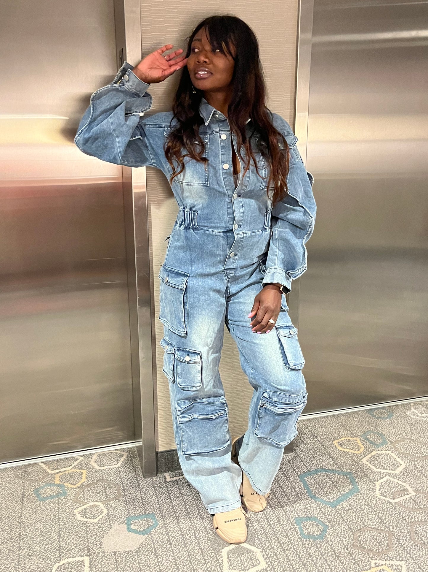 Sophie cargo denim jumpsuit 
