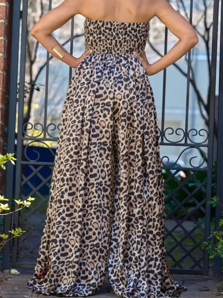 Leopard Side Stripe Wide Leg Jumpsuit