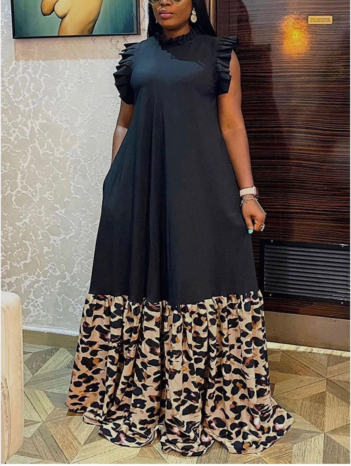 Black and leopard print dress