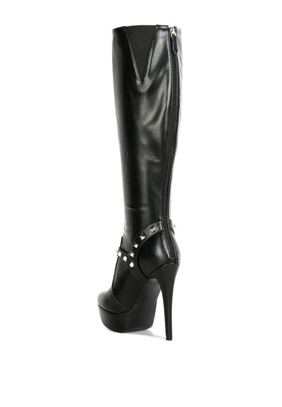 Nephele Silver Stud Stiletto Calf Boots