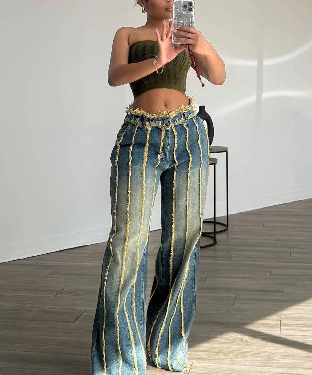 SPLICED MULTI-LAYER STRETCH JEANS FOR MODERN COMFORT