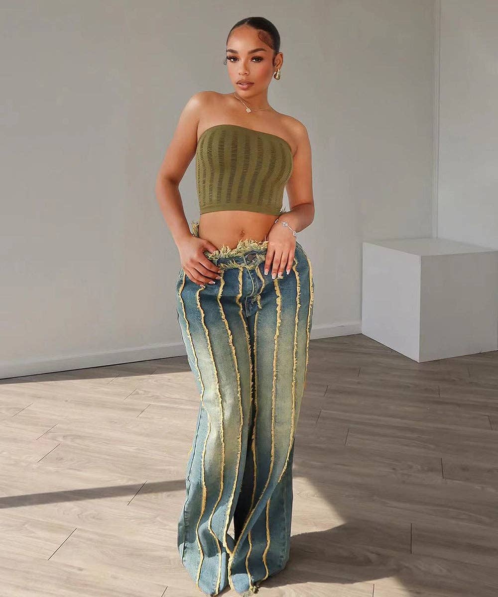 SPLICED MULTI-LAYER STRETCH JEANS FOR MODERN COMFORT