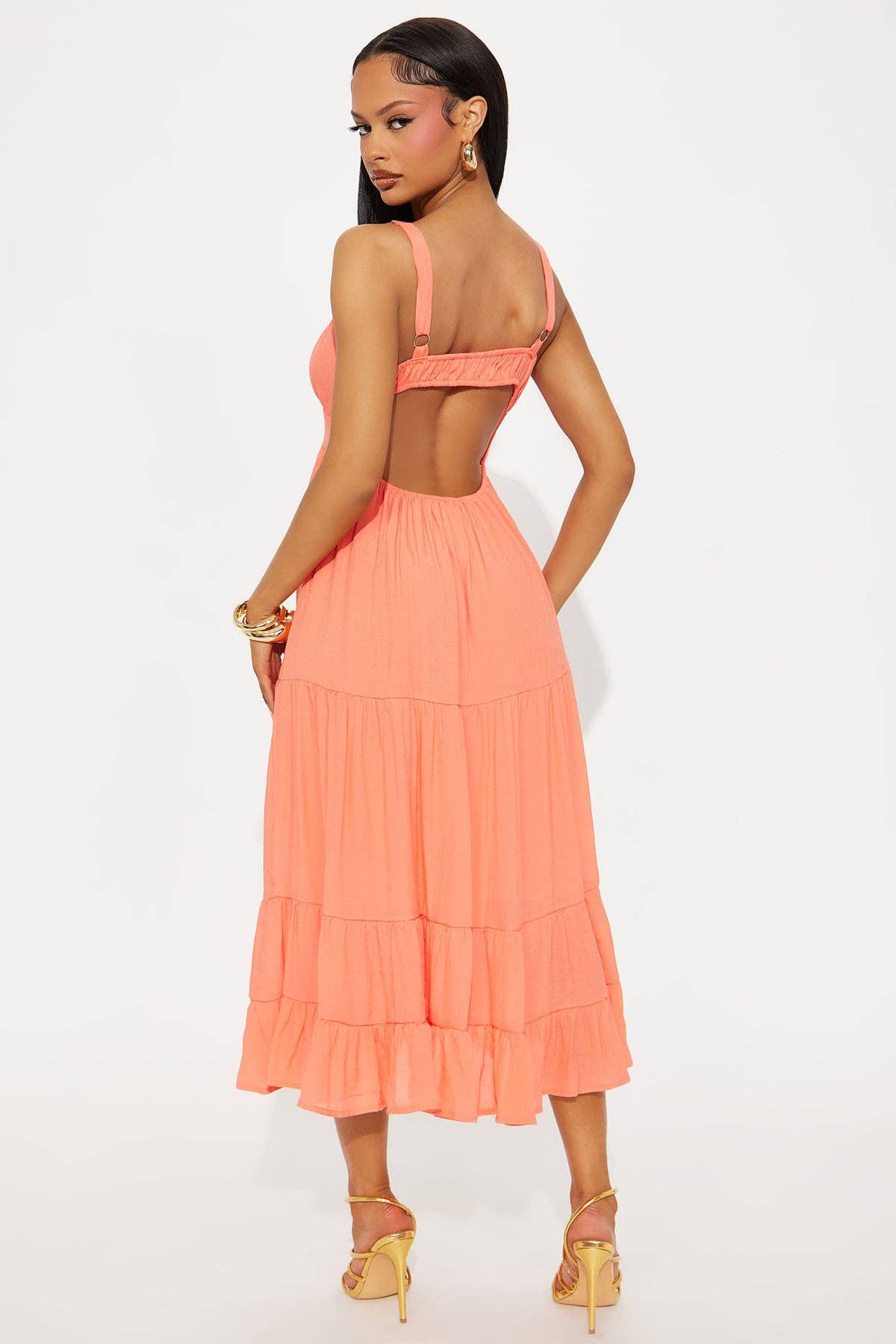 CROCHET TRIMED STRAP MIDI LENGTH DRESS