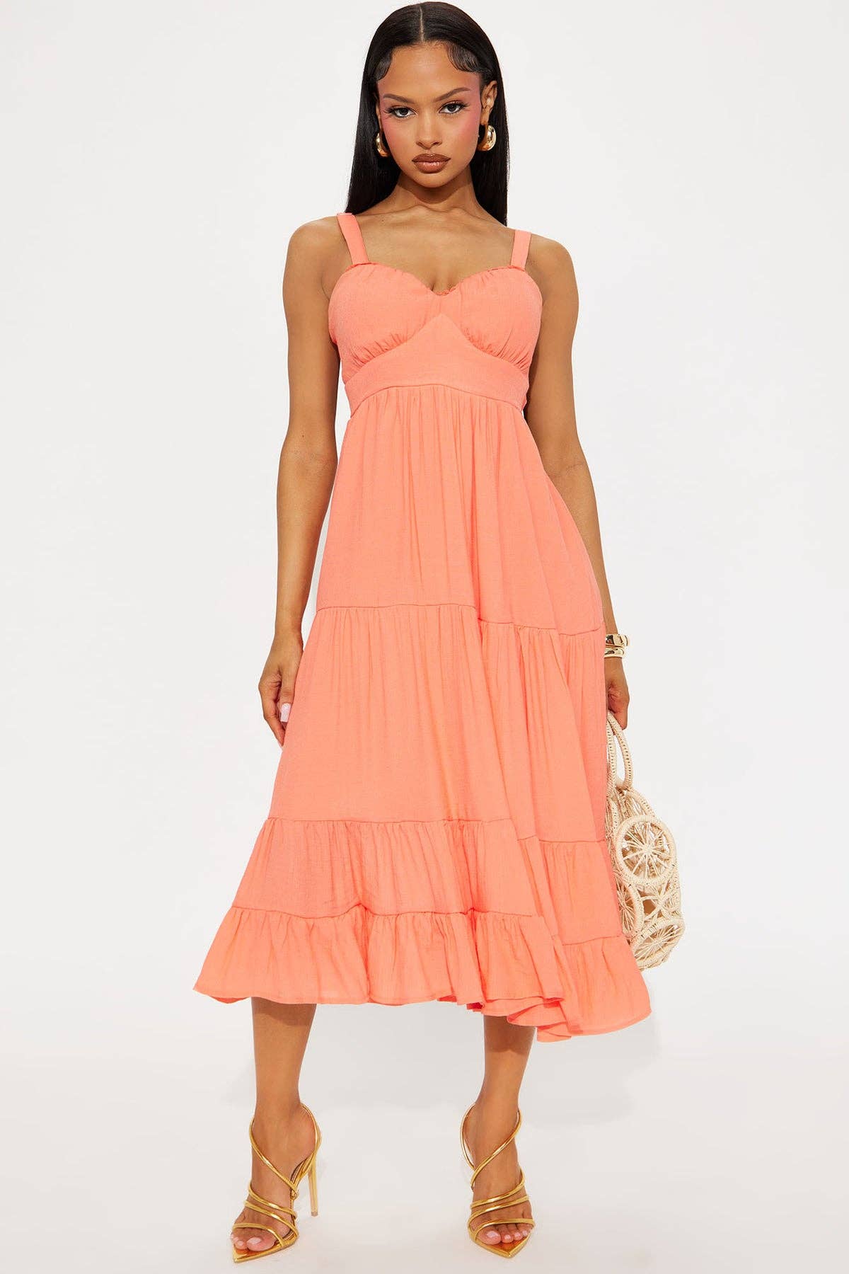 CROCHET TRIMED STRAP MIDI LENGTH DRESS