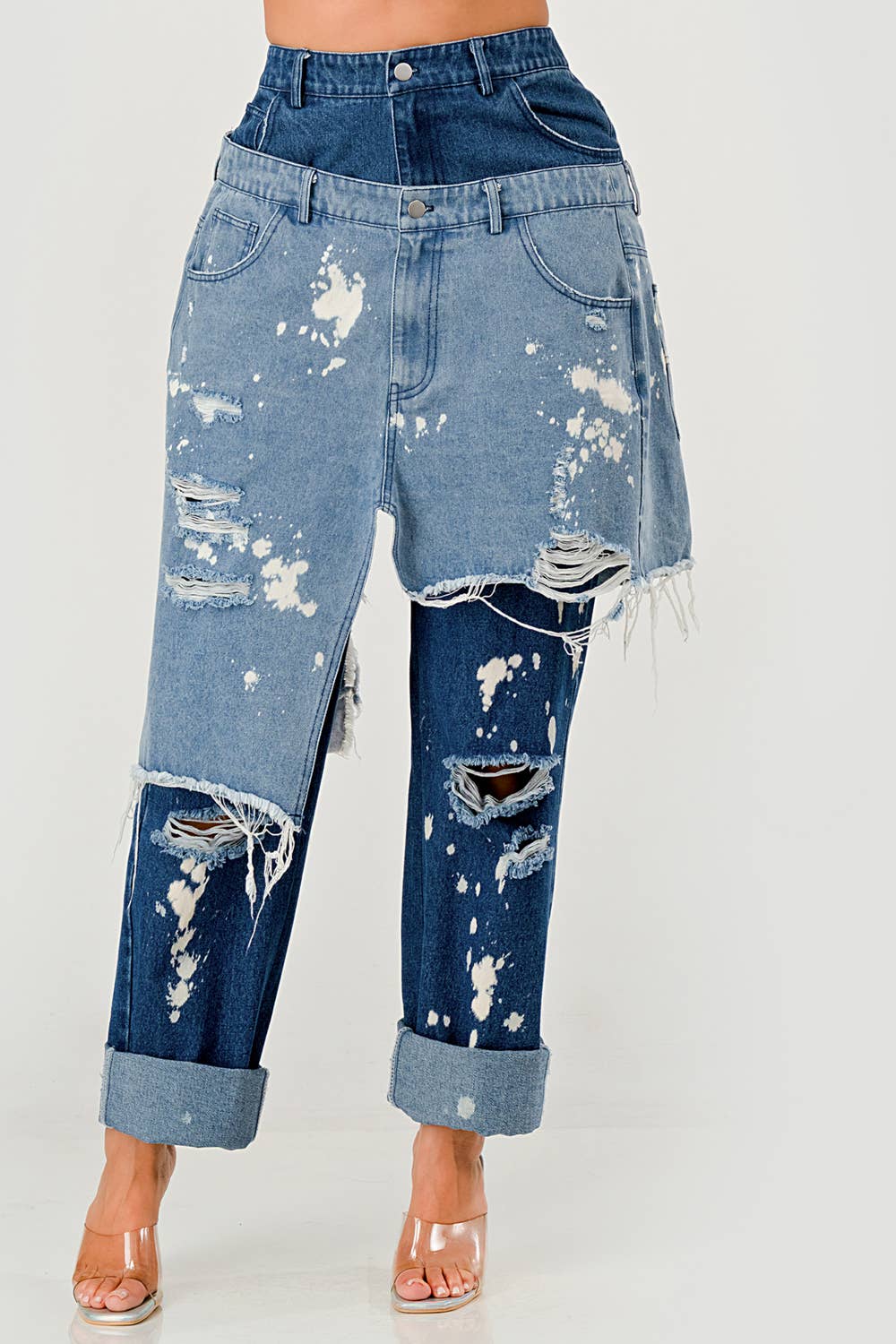 Double-Layer Destroyed Denim Pants