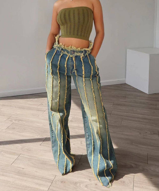 SPLICED MULTI-LAYER STRETCH JEANS FOR MODERN COMFORT