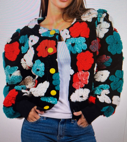 Black and Teal Flower Jacket