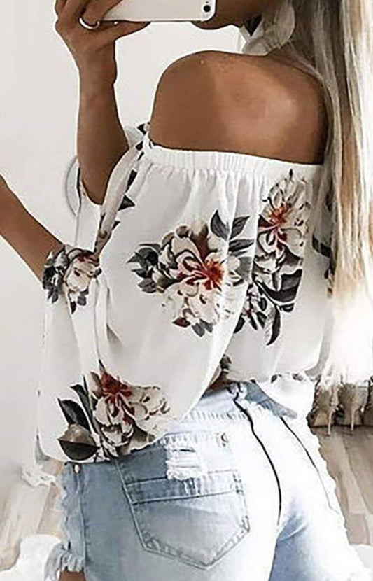 Off Shoulder Floral Bell Sleeve Top