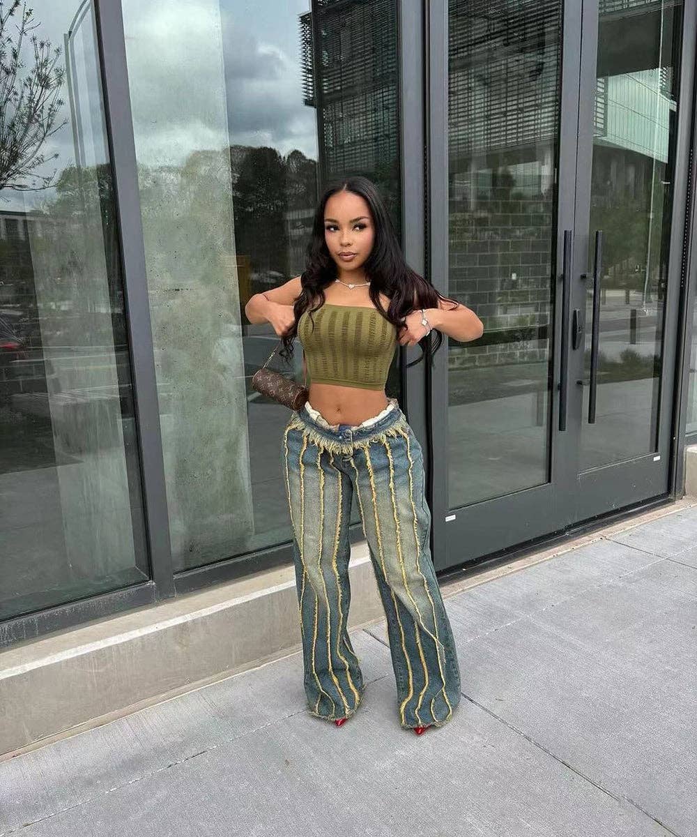 SPLICED MULTI-LAYER STRETCH JEANS FOR MODERN COMFORT