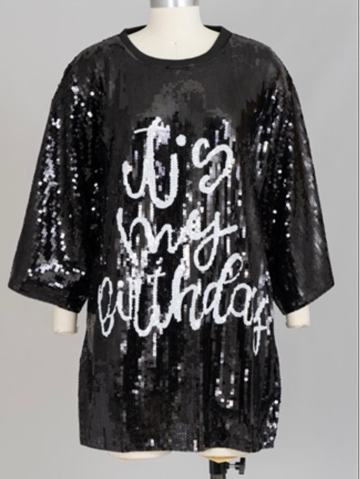 Black & White Sequin It’s My Birthday T~ Shirt Dress